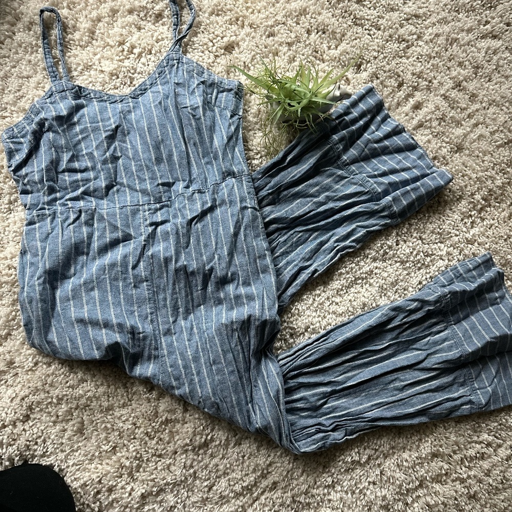 90s Vintage Universal Thread blue stripped bell bottom jumpsuit summer j…